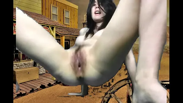 Giant Asian Cowgirl masturbates on main street in a Wild West town शानदार ट्यूब देखें