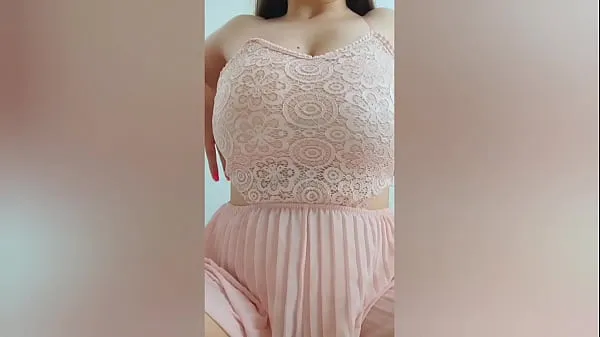 Watch Young cutie in pink dress playing with her big tits in front of the camera - DepravedMinx cool Tube